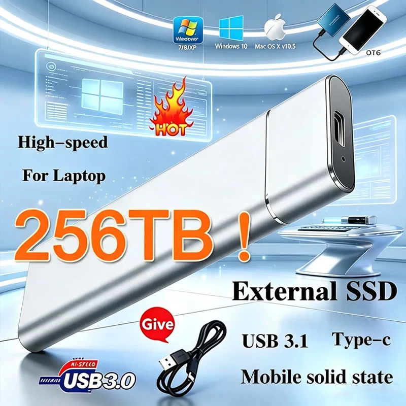Ssd 1Tb - SSD Mini Portátil 256TB 1TB 2TB